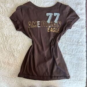 Vintage American Eagle Baby Tee \ Y2K 90s Brown Graphic Tee \ Sz SM